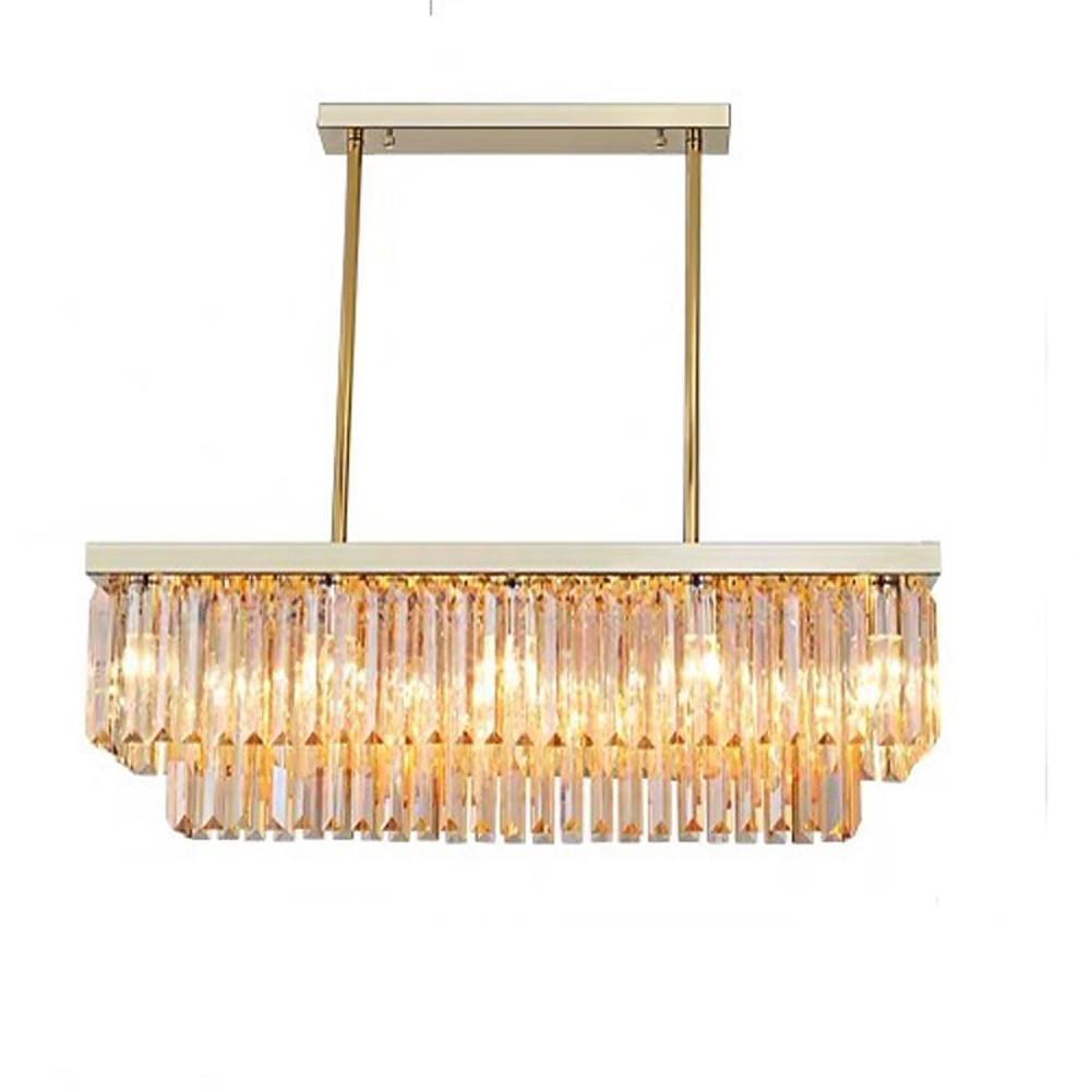 Double Layer Crystal Chandelier Rectangular 8 Light Pendant Lamp for Kitchen Island and Dining Room