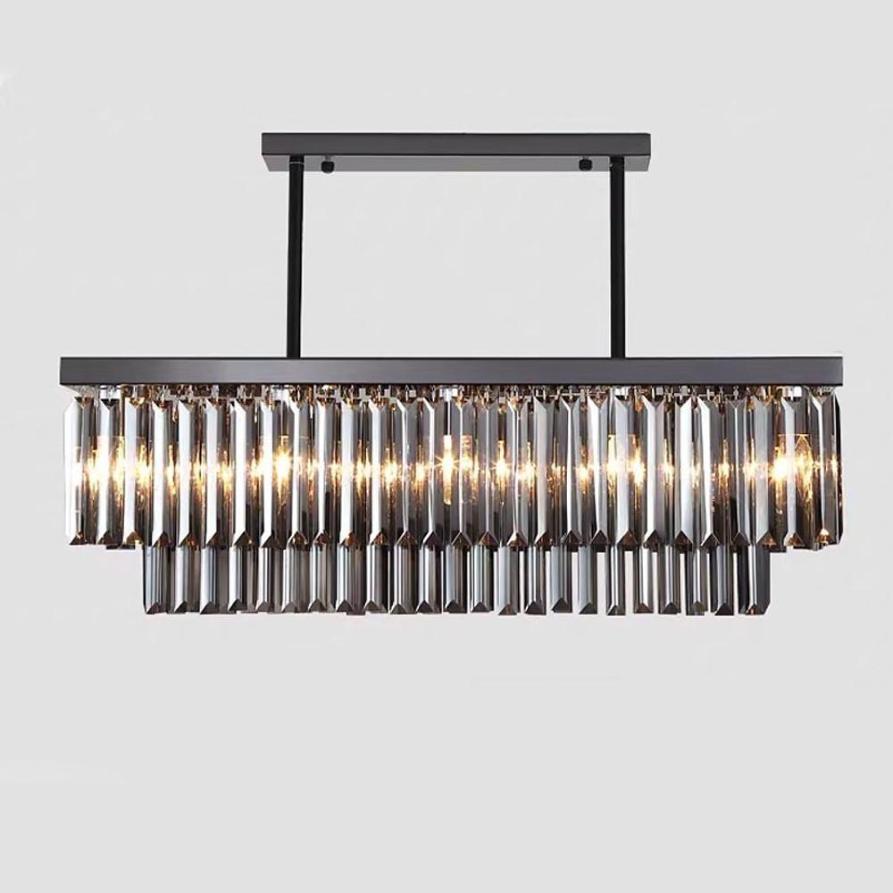 Double Layer Crystal Chandelier Rectangular 8 Light Pendant Lamp for Kitchen Island and Dining Room