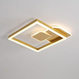 Modern Geometric Square Dimmable LED Flush Mount Ceiling Light Fixture for Living Room Bedroom Gold Coffee