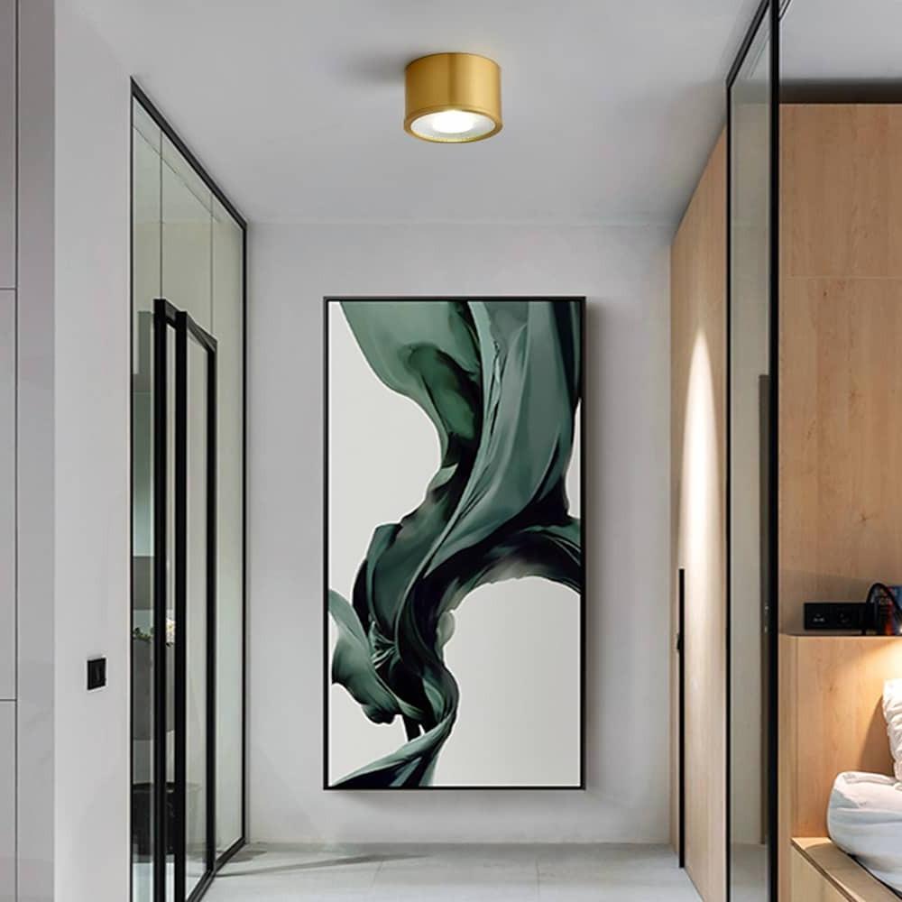 Minimalist Cylindrical LED Flush Mount Ceiling Light Copper Brass Gold Finish Downlight