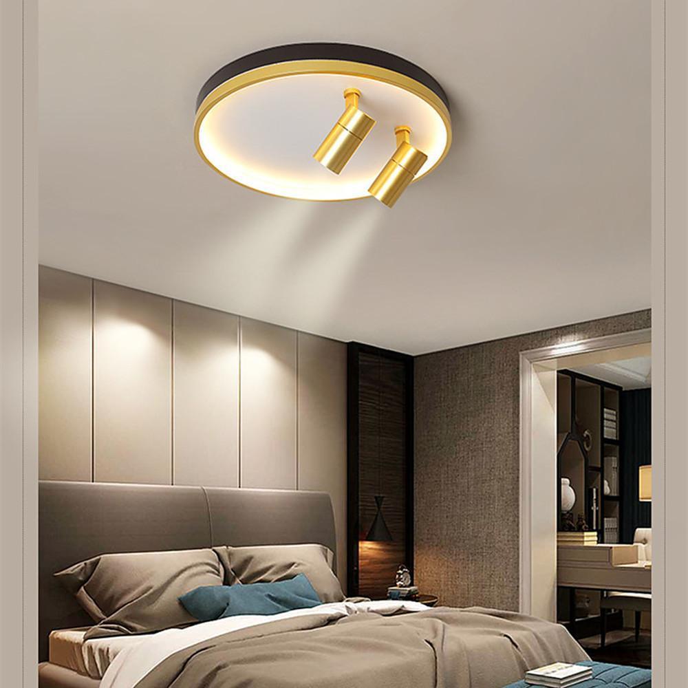 Modern Round LED Flush Mount Ceiling Light with Adjustable Spotlight and Dimmable Remote Control
