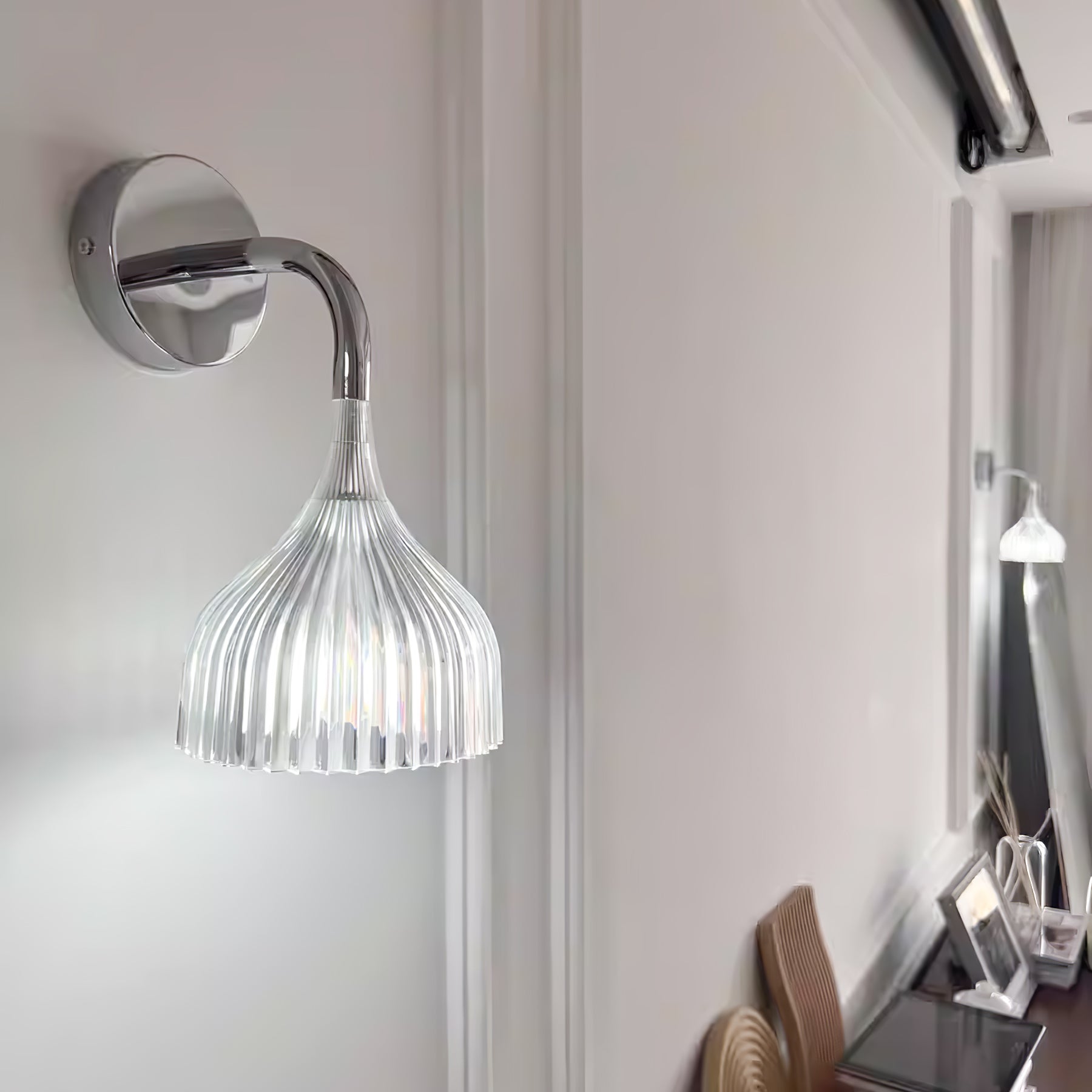E Modern Minimalist Chrome Wall Sconce Indoor Glass Globe Bedside Reading Light