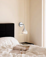 E Modern Minimalist Chrome Wall Sconce Indoor Glass Globe Bedside Reading Light