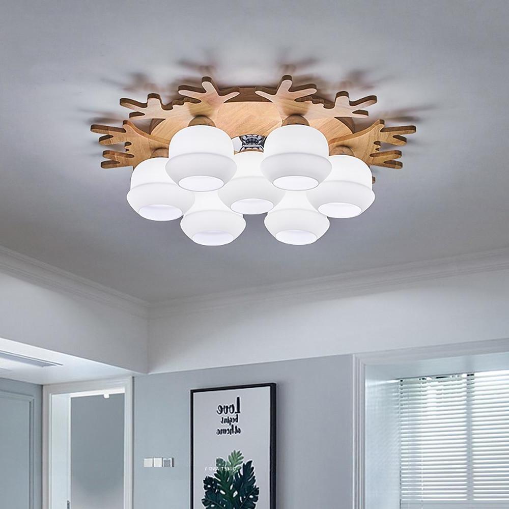 Modern Bamboo Globe Cluster Flush Mount Ceiling Light for Bedroom Living Room 3 5 7 Light