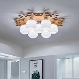 Modern Bamboo Globe Cluster Flush Mount Ceiling Light for Bedroom Living Room 3 5 7 Light