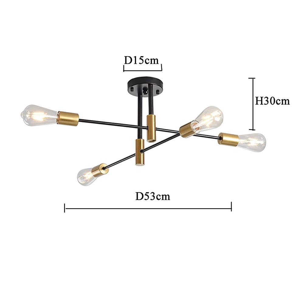 Modern 4 Light Semi Flush Mount Ceiling Light with Adjustable Arms in Black and Gold Brass