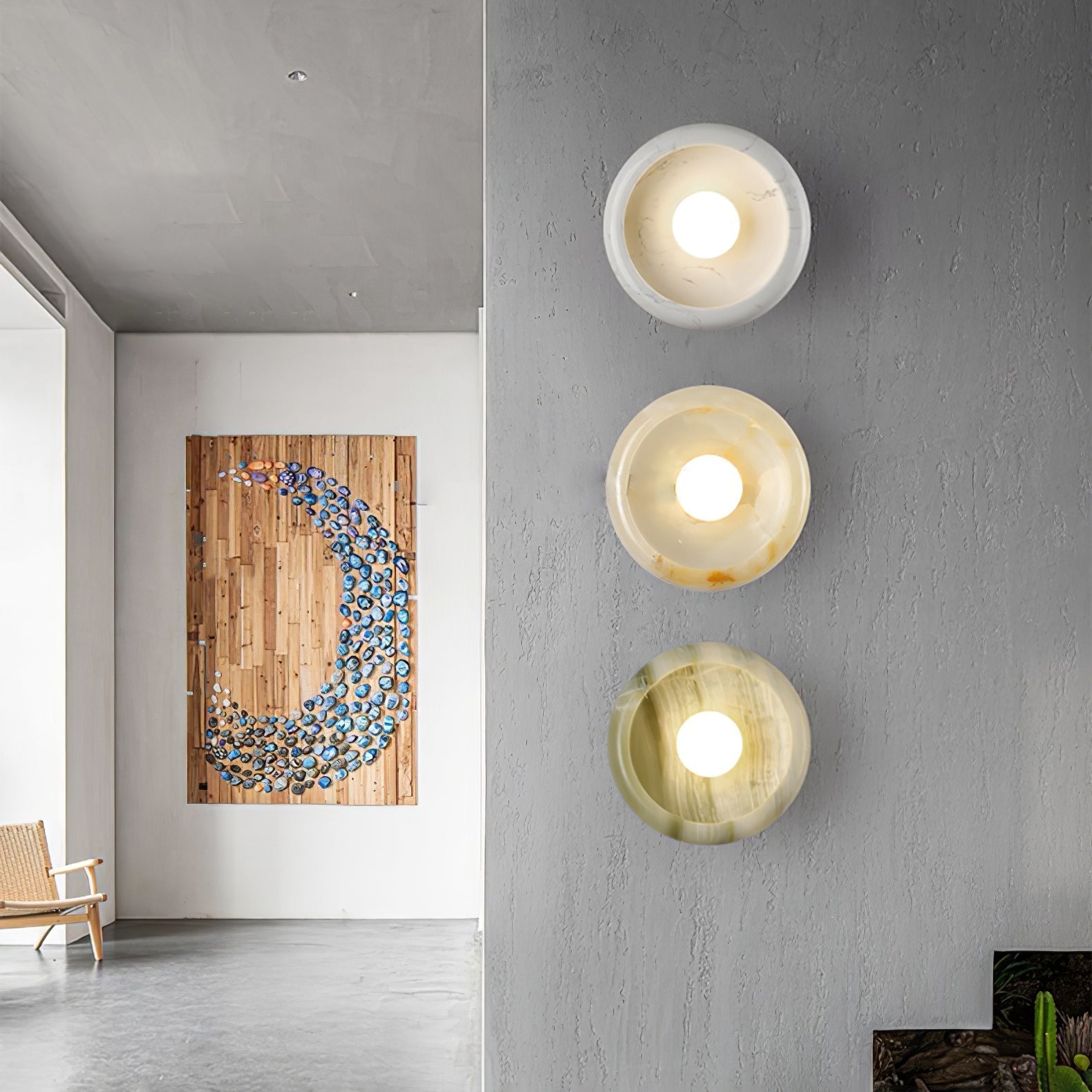 Eclipse Natural Jade Alabaster Wall Sconce Modern Minimalist Stone Lighting