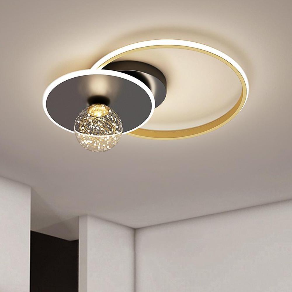 Modern Geometric Circle LED Flush Mount Ceiling Light for Living Room Bedroom Black and Gold Finish