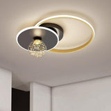 Modern Geometric Circle LED Flush Mount Ceiling Light for Living Room Bedroom Black and Gold Finish