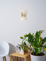 Edie Modern Geometric Wall Sconce with Opal Glass Shade and Brass Finish