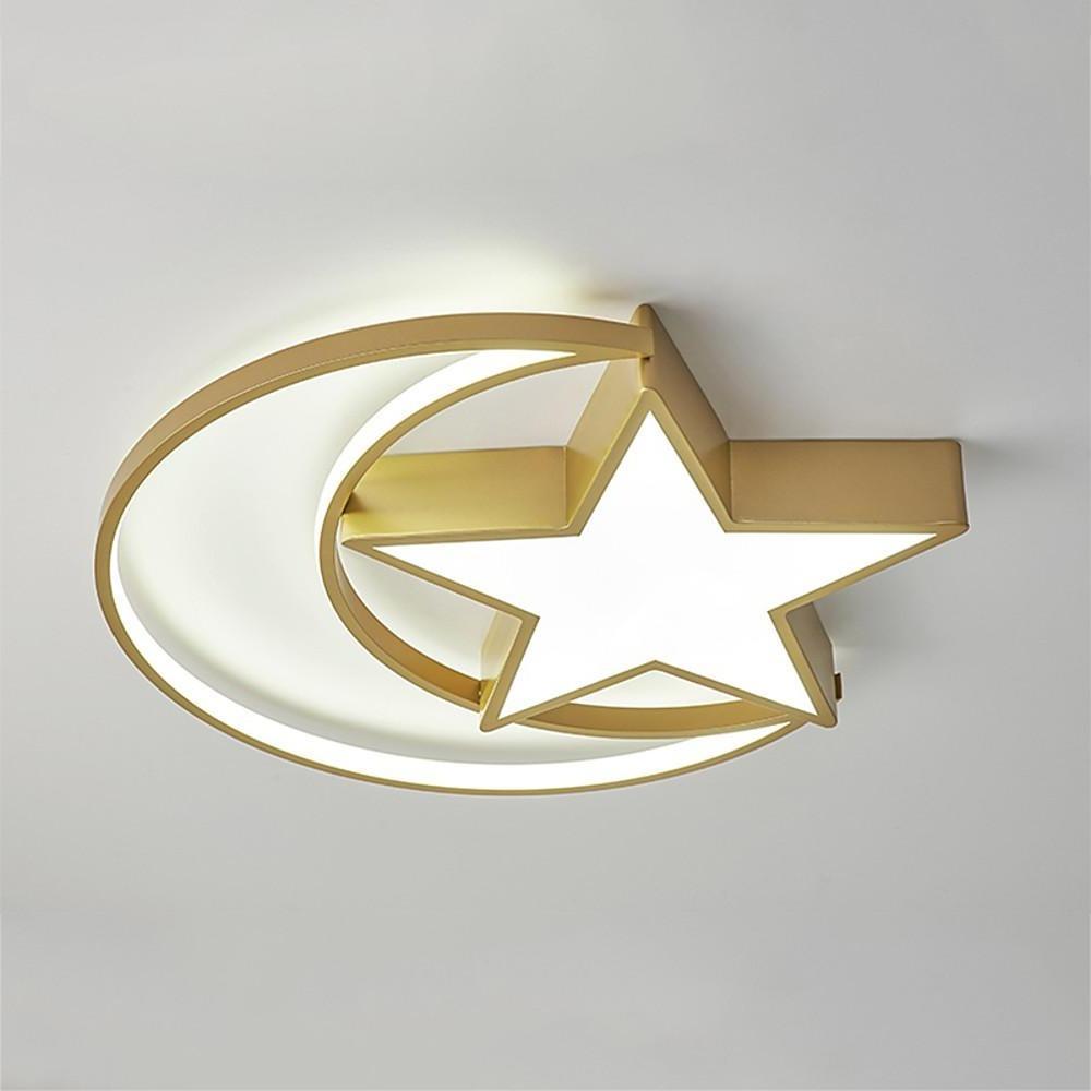 Modern Celestial Moon Star LED Flush Mount Ceiling Light for Kids Bedroom and Nursery Decor