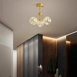 Modern Three Globe Copper and Glass Semi Flush Mount Ceiling Light LED Fixture for Bedroom