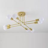 Modern 8 Light Linear Gold Flush Mount Metal Ceiling Light for Contemporary Home Decor