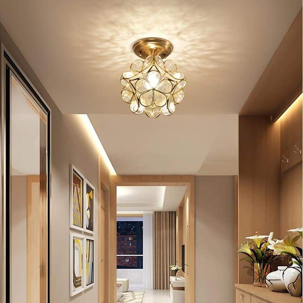Modern Flower Glass Flush Mount Ceiling Light Copper Brass LED Hallway Fixture