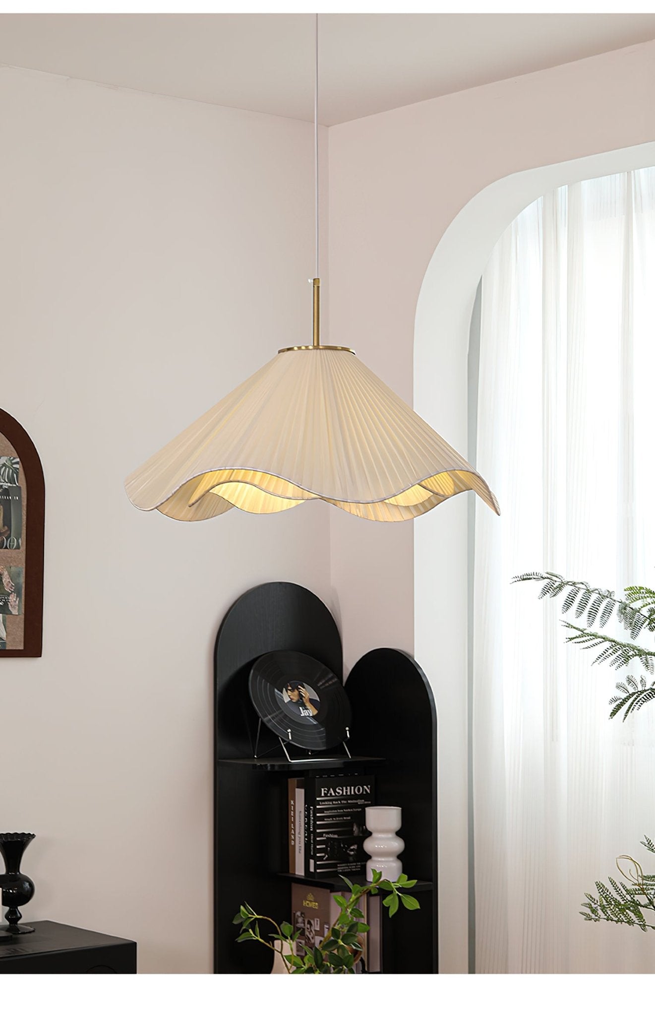 Elara Modern Curved Fabric Pendant Light Sculptural Ceiling Hanging Lamp for Dining Room