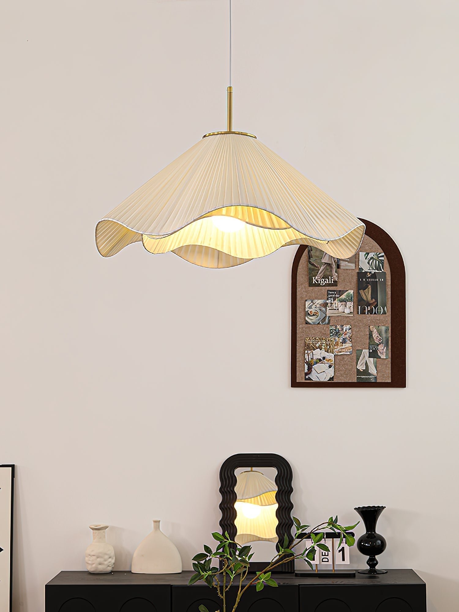 Elara Modern Curved Fabric Pendant Light Sculptural Ceiling Hanging Lamp for Dining Room
