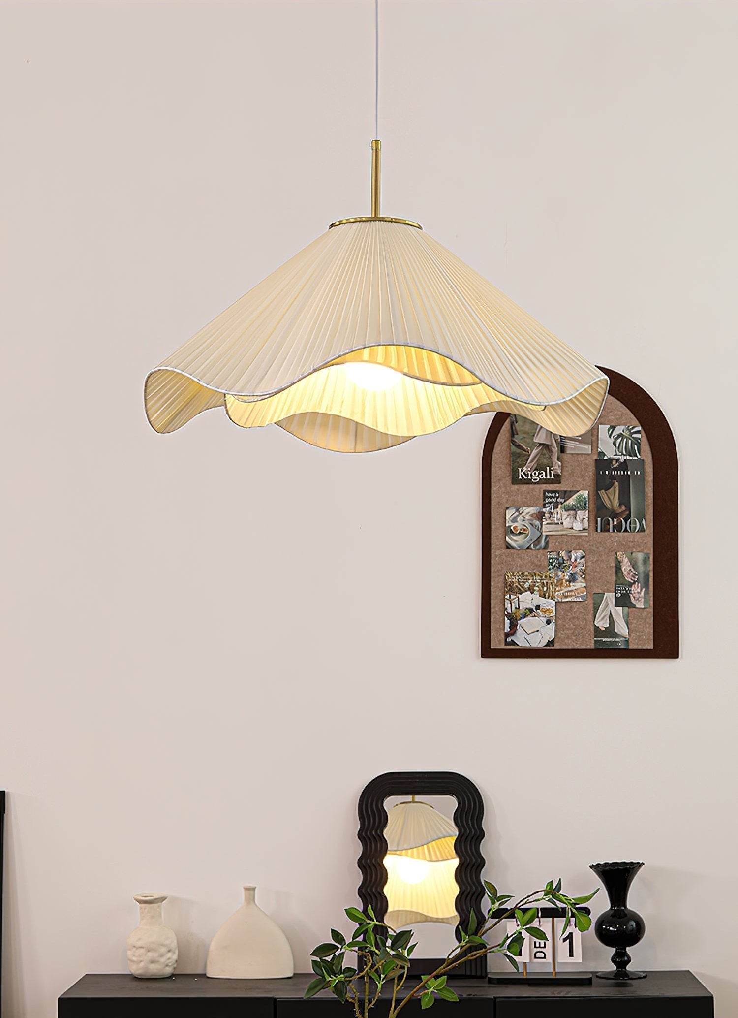 Elara Modern Curved Fabric Pendant Light Sculptural Ceiling Hanging Lamp for Dining Room