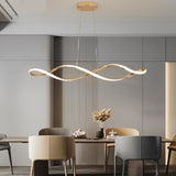Electroplated Modern Wave LED Chandelier Stepless Dimming Pendant Light for Dining Room and Kitchen Island
