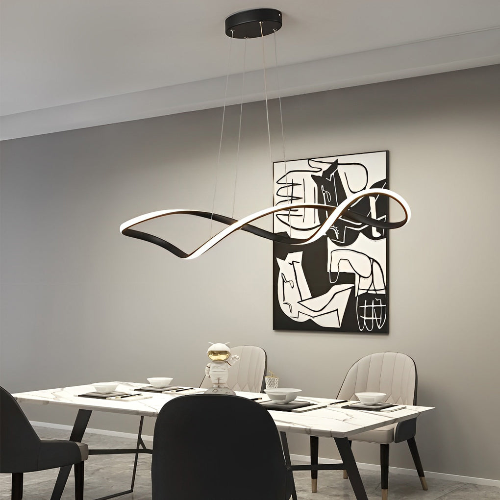 Electroplated Modern Wave LED Chandelier Stepless Dimming Pendant Light for Dining Room and Kitchen Island
