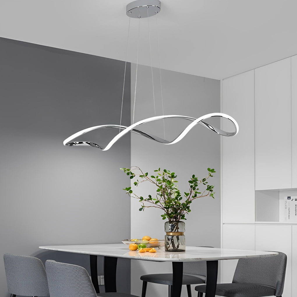 Electroplated Modern Wave LED Chandelier Stepless Dimming Pendant Light for Dining Room and Kitchen Island