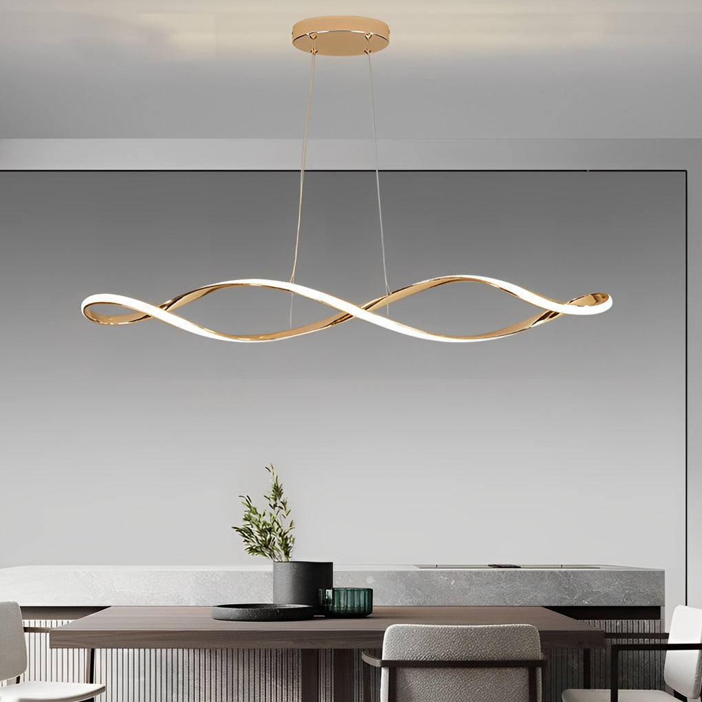 Electroplated Modern Wave LED Chandelier Stepless Dimming Pendant Light for Dining Room and Kitchen Island