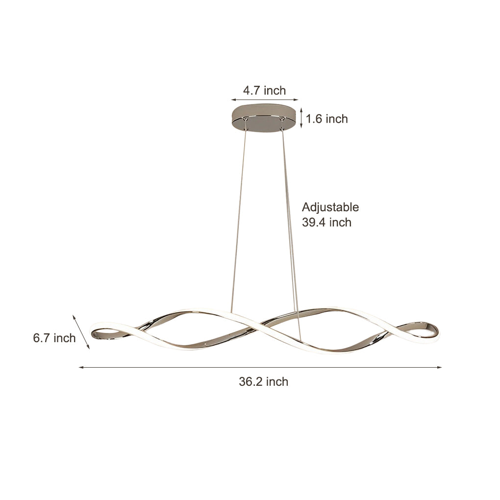 Electroplated Modern Wave LED Chandelier Stepless Dimming Pendant Light for Dining Room and Kitchen Island