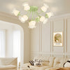 Elegant 10 Light Floral Glass Semi Flush Mount Ceiling Fixture with 3 Color Dimming