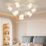 Elegant 10 Light Floral Glass Semi Flush Mount Ceiling Fixture with 3 Color Dimming