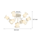 Elegant 10 Light Floral Glass Semi Flush Mount Ceiling Fixture with 3 Color Dimming