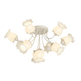 Elegant 10 Light Floral Glass Semi Flush Mount Ceiling Fixture with 3 Color Dimming