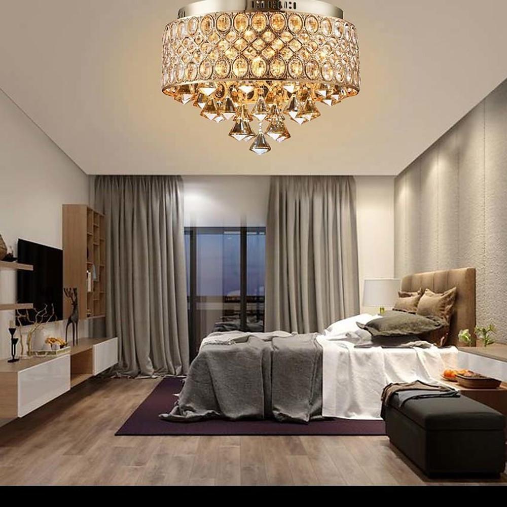 Elegant 15 Inch Crystal Drum Flush Mount Chandelier 4 Light Metal Ceiling Lamp