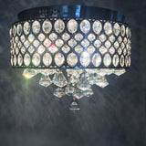 Elegant 15 Inch Crystal Drum Flush Mount Chandelier 4 Light Metal Ceiling Lamp