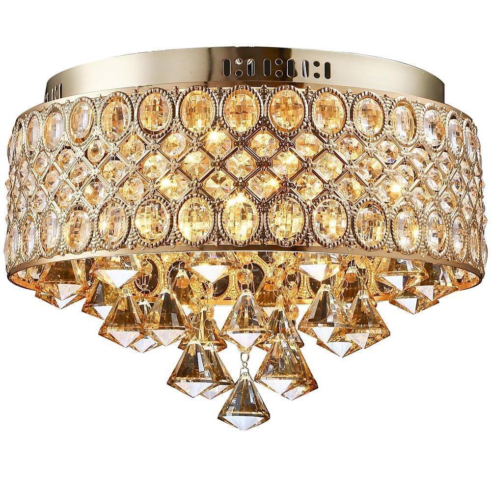 Elegant 15 Inch Crystal Drum Flush Mount Chandelier 4 Light Metal Ceiling Lamp