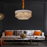 Elegant 24 Inch Drum Shaped LED Crystal Chandelier with Electroplated Metal Finish and 12 Light Bulbs