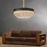 Elegant 24 Inch Drum Shaped LED Crystal Chandelier with Electroplated Metal Finish and 12 Light Bulbs