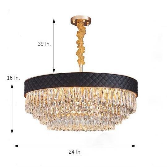 Elegant 24 Inch Drum Shaped LED Crystal Chandelier with Electroplated Metal Finish and 12 Light Bulbs