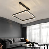 Elegant 3 Tier Black Square LED Chandelier Dimmable Modern Geometric Pendant Light with Remote Control