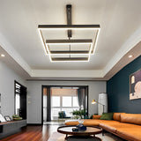 Elegant 3 Tier Black Square LED Chandelier Dimmable Modern Geometric Pendant Light with Remote Control