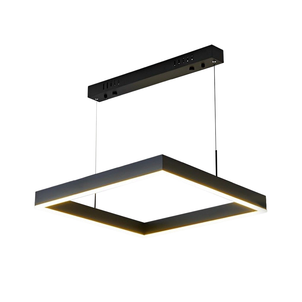 Elegant 3 Tier Black Square LED Chandelier Dimmable Modern Geometric Pendant Light with Remote Control