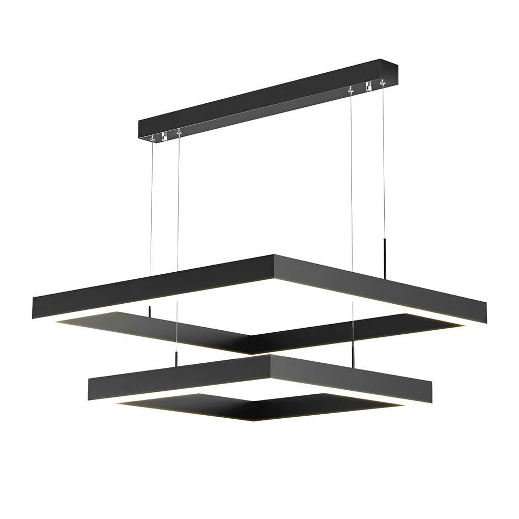 Elegant 3 Tier Black Square LED Chandelier Dimmable Modern Geometric Pendant Light with Remote Control