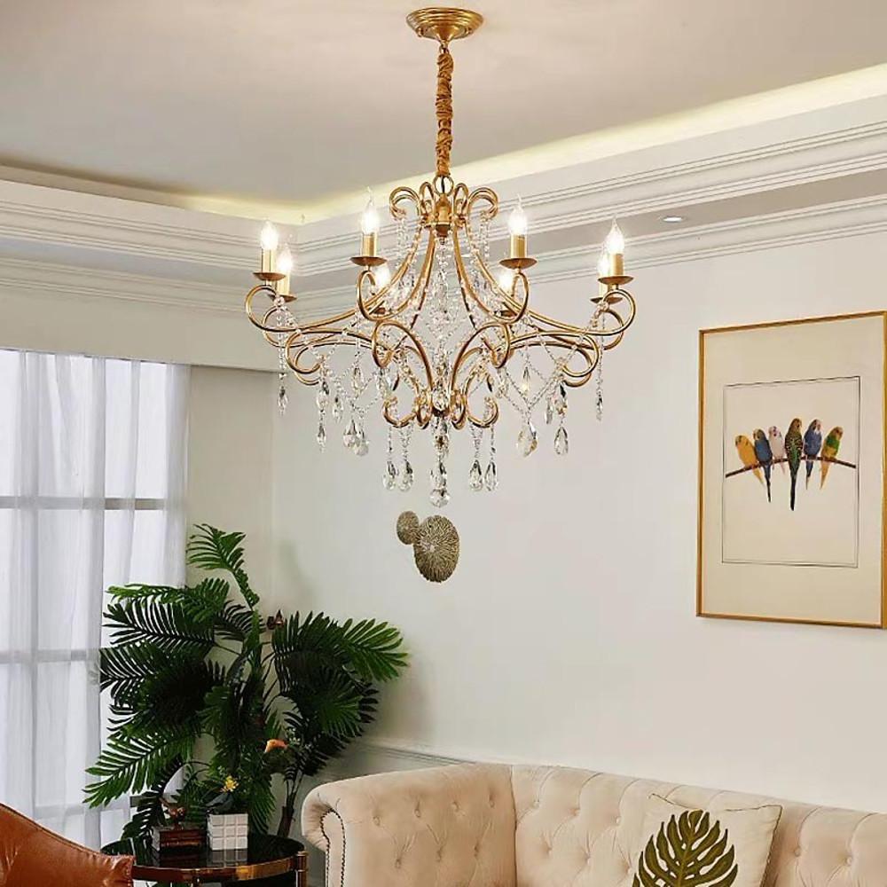 Elegant 8 Light Vintage Candle Chandelier with Crystal Accents and Metal Finish