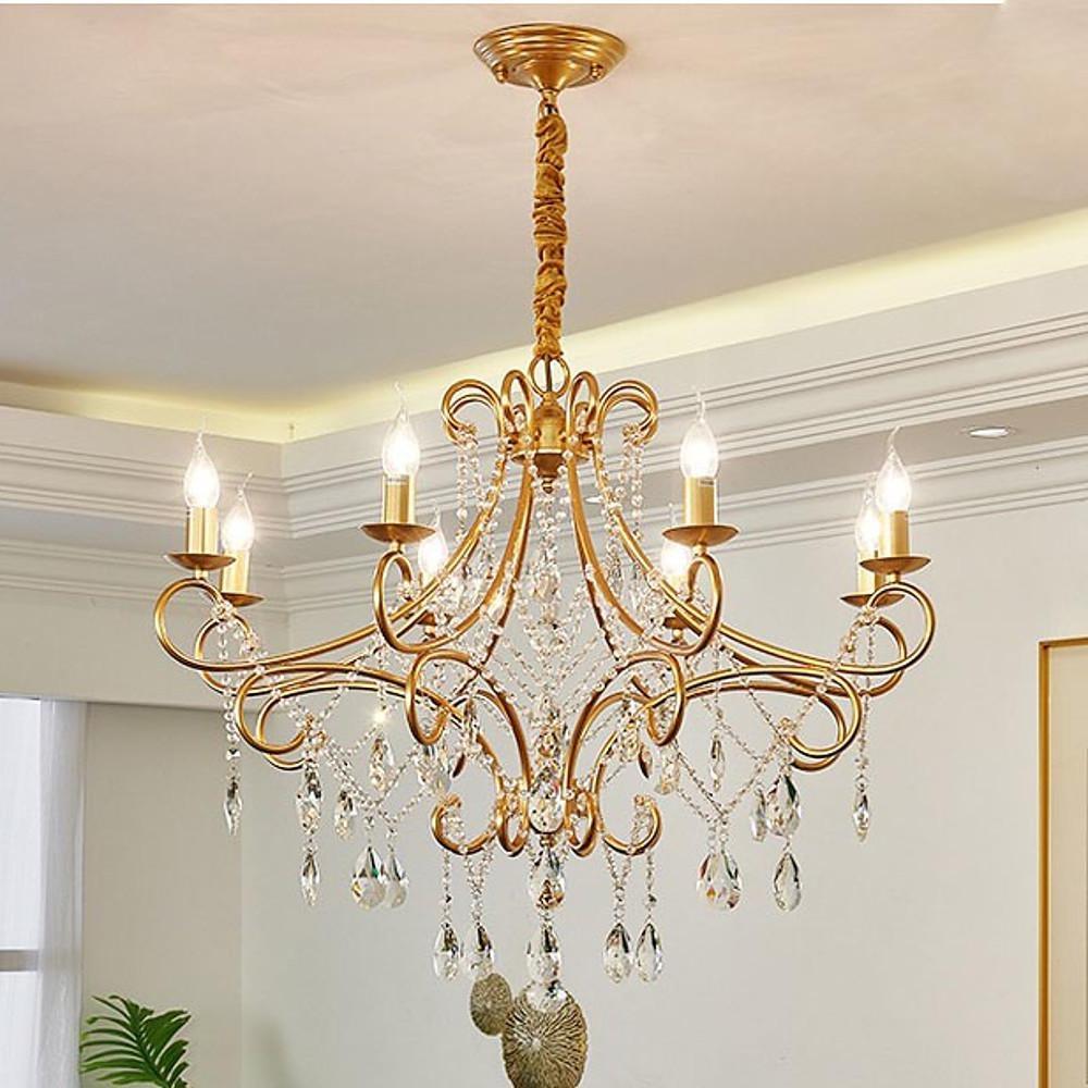Elegant 8 Light Vintage Candle Chandelier with Crystal Accents and Metal Finish