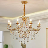 Elegant 8 Light Vintage Candle Chandelier with Crystal Accents and Metal Finish