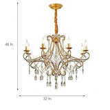 Elegant 8 Light Vintage Candle Chandelier with Crystal Accents and Metal Finish