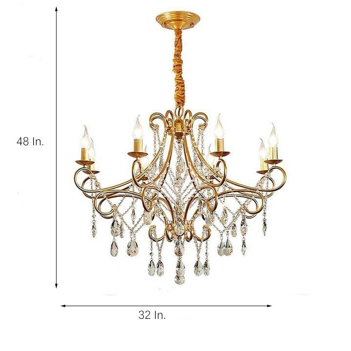 Elegant 8 Light Vintage Candle Chandelier with Crystal Accents and Metal Finish