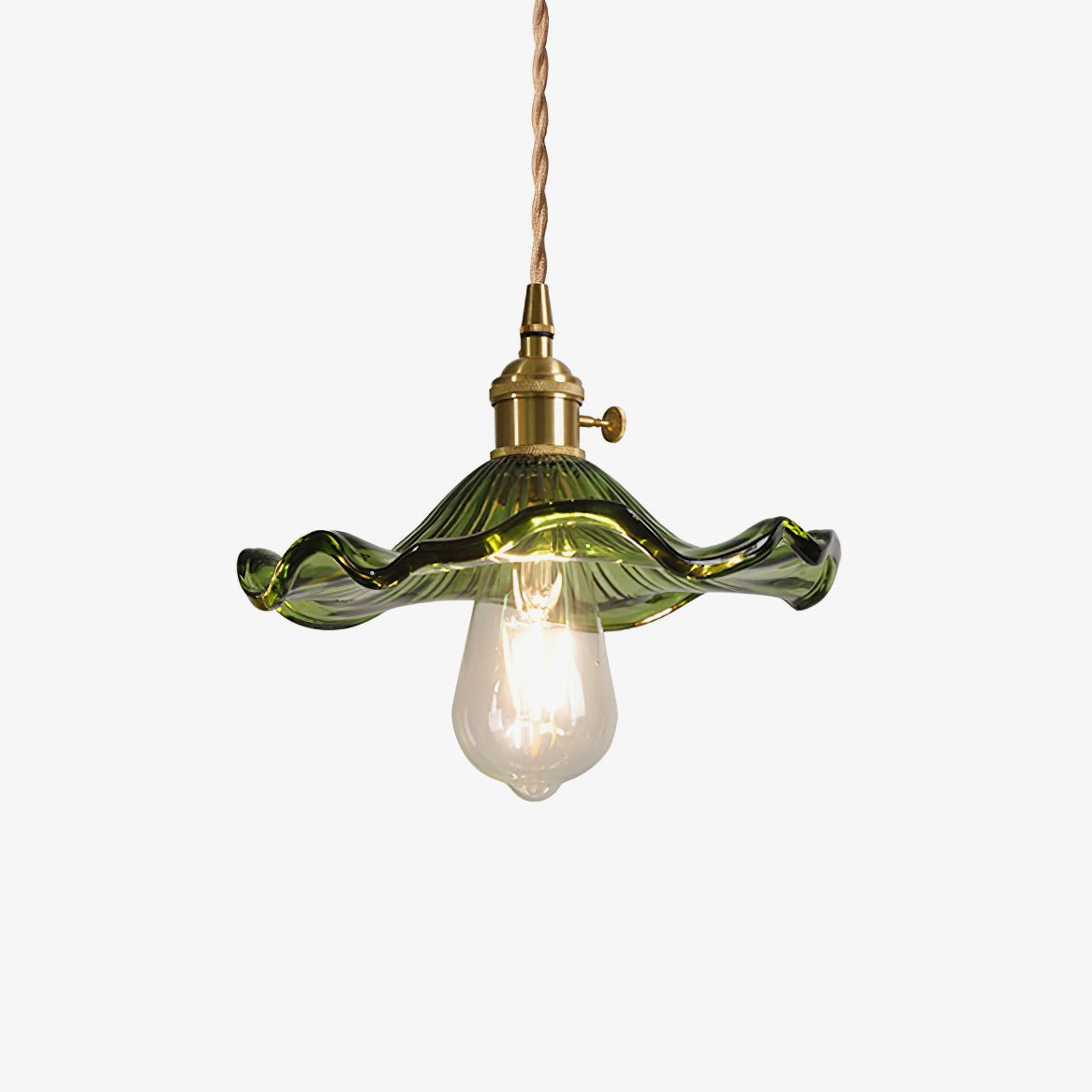 Elegant Art Nouveau Fluted Glass Hibiscus Flower Pendant Light with Brass Accents