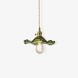 Elegant Art Nouveau Fluted Glass Hibiscus Flower Pendant Light with Brass Accents