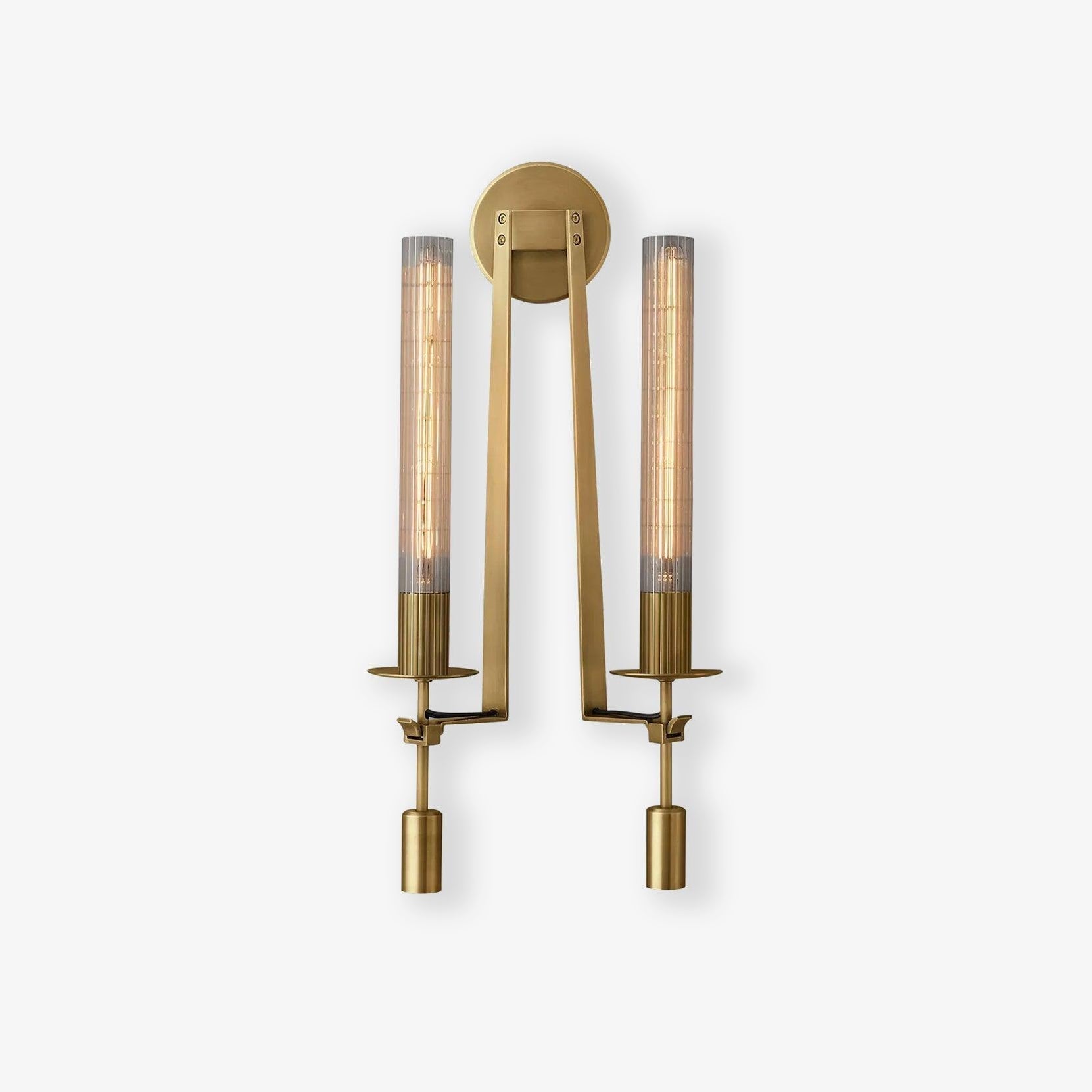 Elegant Brass and Ribbed Glass Architectural Wall Sconce French Style Minimalist Indoor Lighting