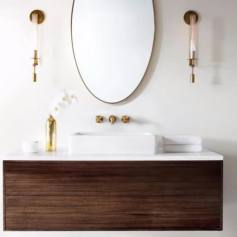 Elegant Brass and Ribbed Glass Architectural Wall Sconce French Style Minimalist Indoor Lighting
