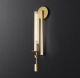 Elegant Brass and Ribbed Glass Architectural Wall Sconce French Style Minimalist Indoor Lighting